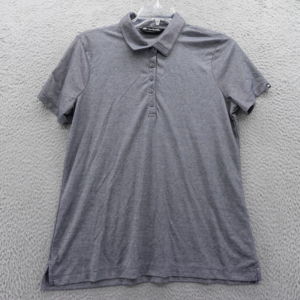 Travis Mathew Short Sleeve Polo Shirt Large Blue Heather Mens Pima Cotton R Logo